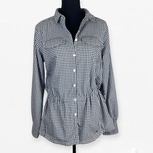 Columbia Women's Black and White Gingham Button Down Waist cinch Shirt blouse XL
